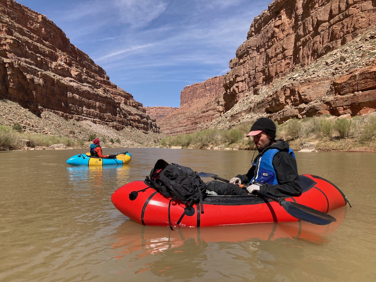 Two packrafts on river