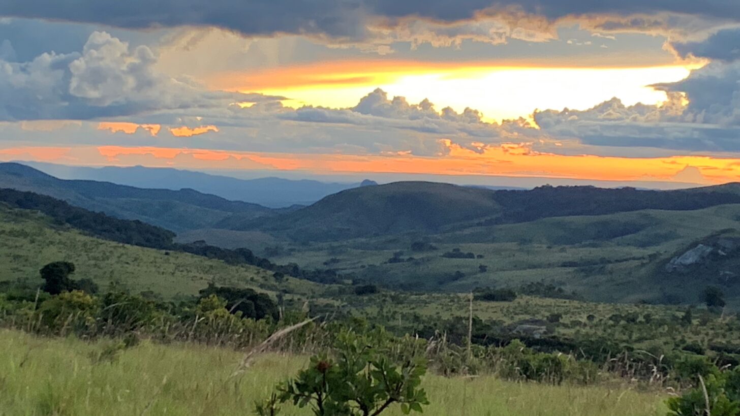 Sunset over a lush valley