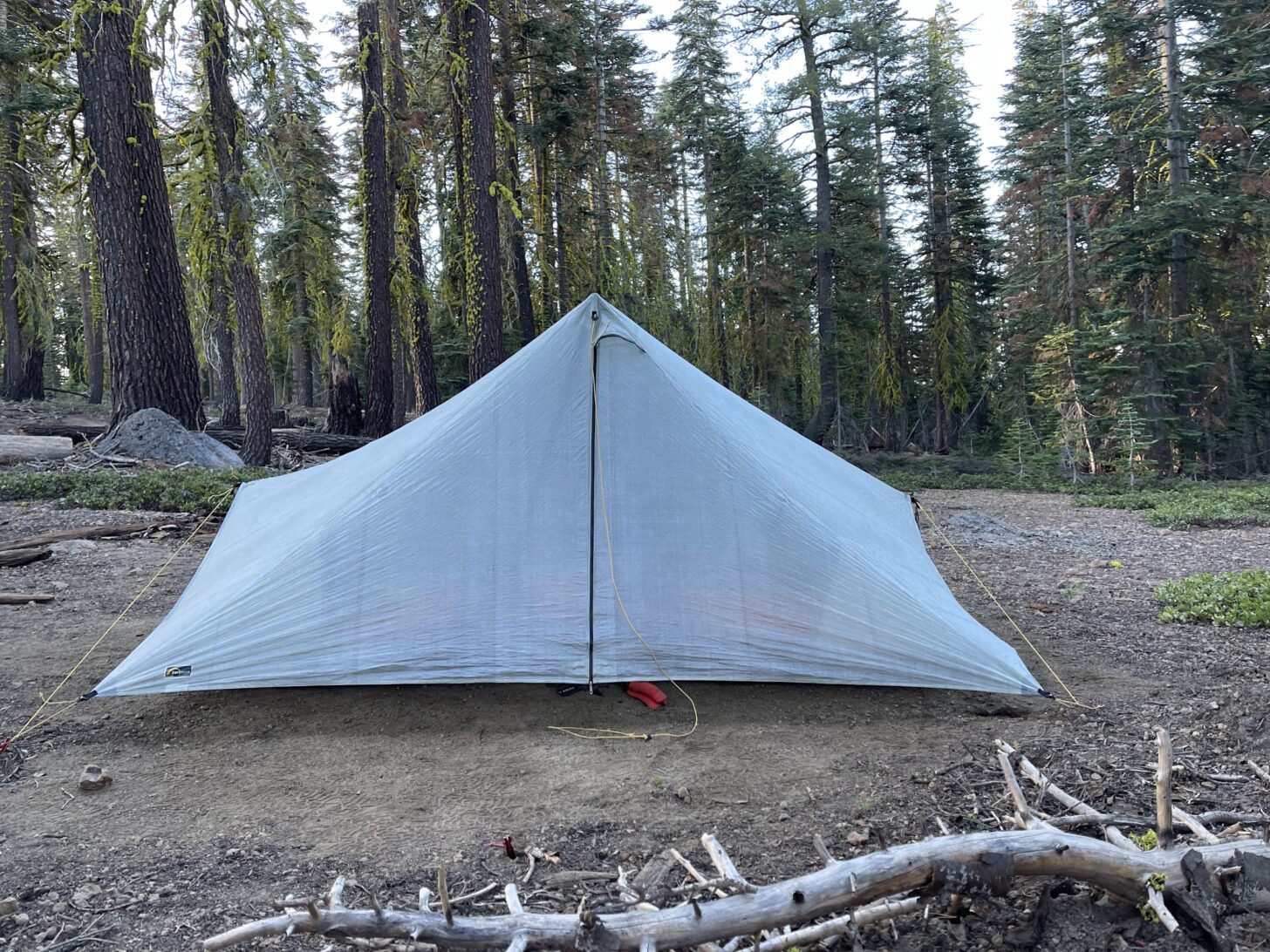 A tarptent dipole fully zipped up, shot in medium wide