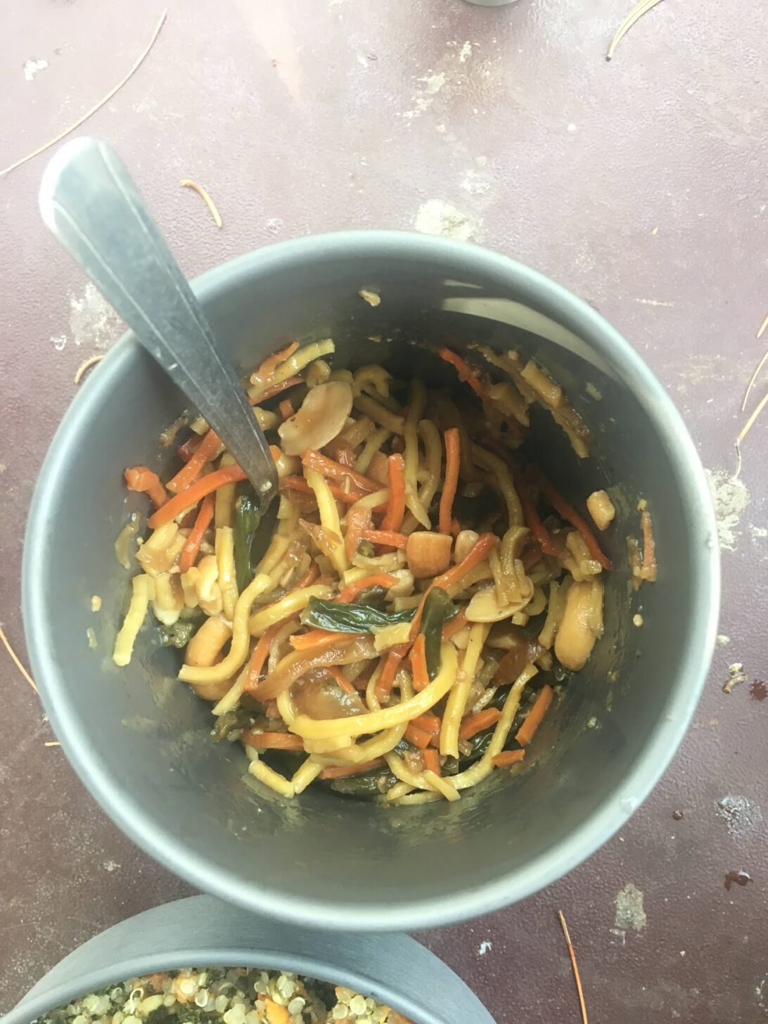 a shot from above of a meal in a pot.