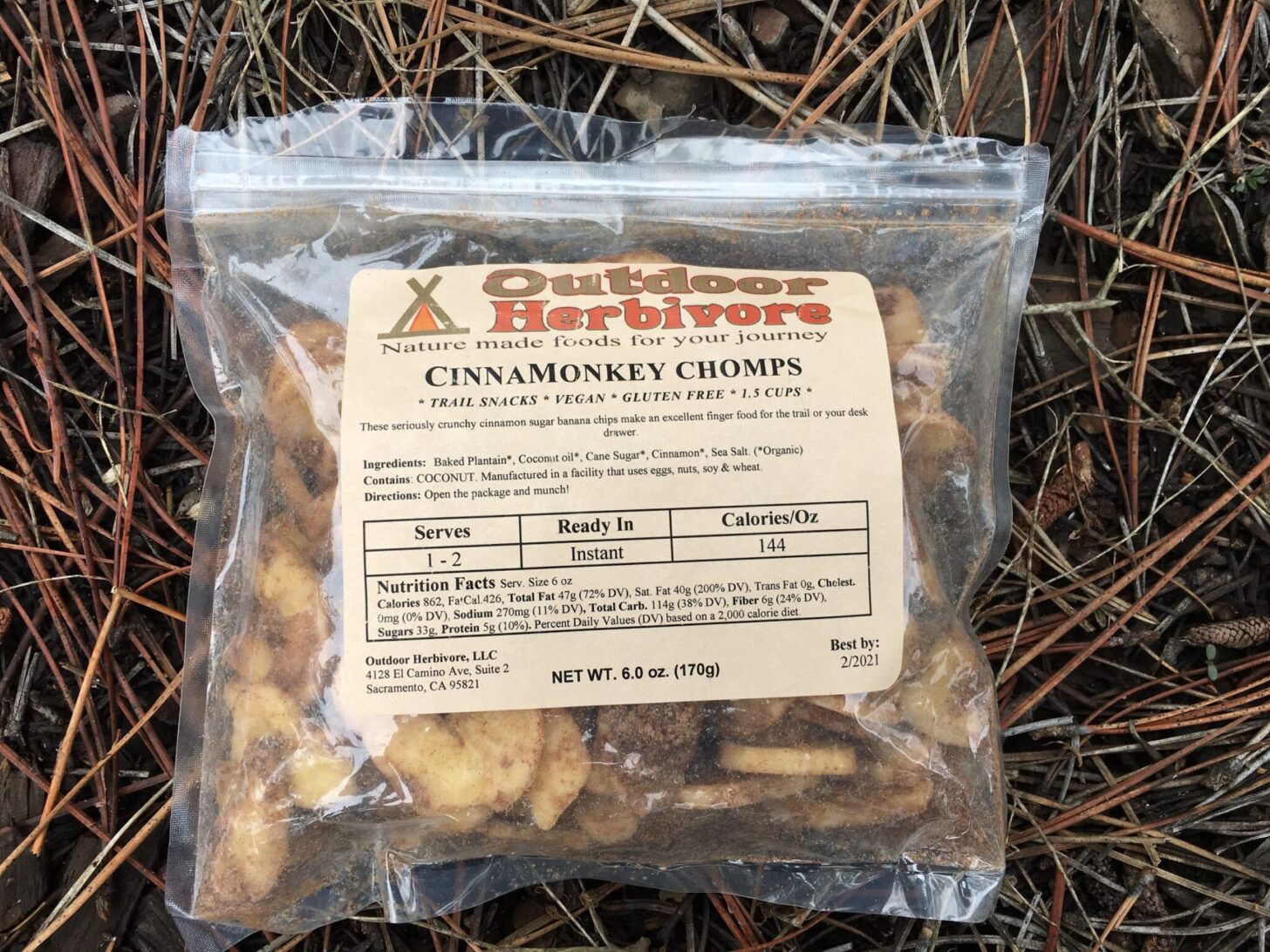 A close-up of a bag of dried plantains.