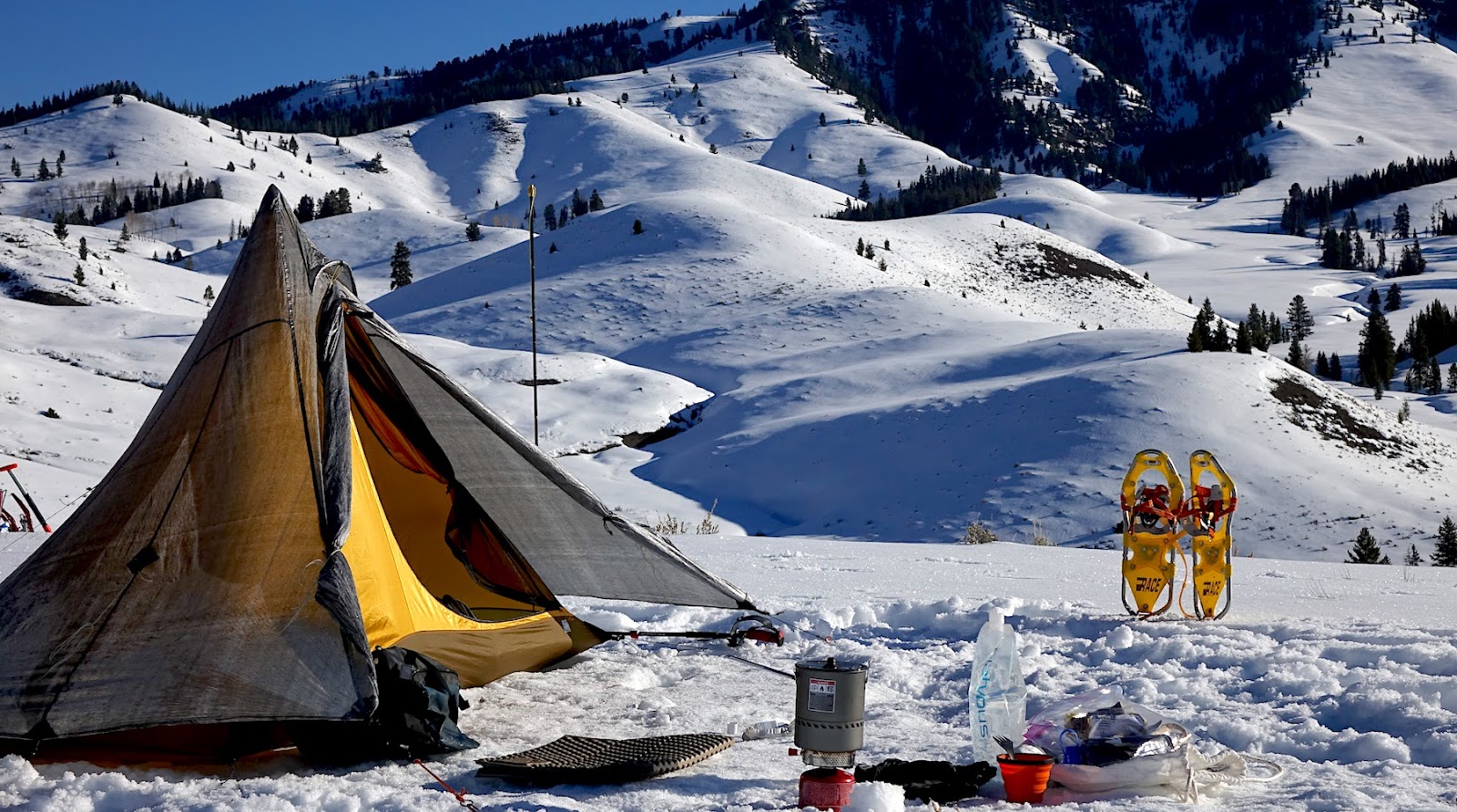 Pyramid shelter in snow