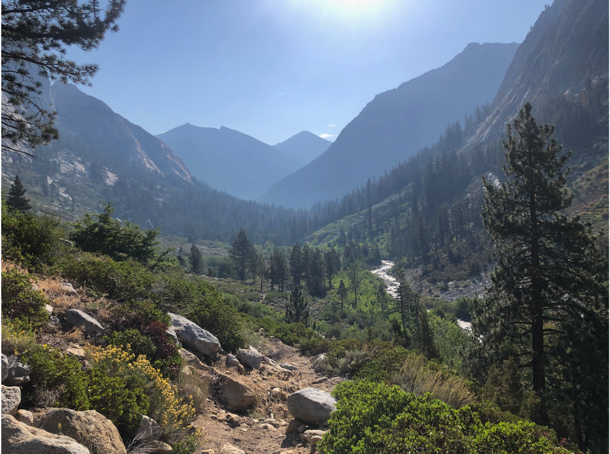 a view of a mountain valley with a river running through it