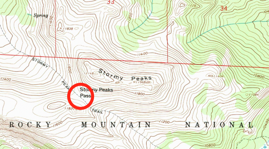 Position fix: a pass. LOPs: trail and a ridge.